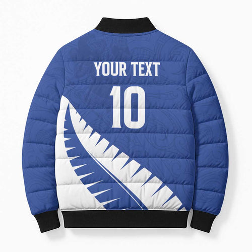 Custom New Zealand Cricket Bomber Puffer Jacket Kiwi Birds Haka Dance Blue Fern Sporty Style