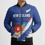 Custom New Zealand Cricket Bomber Puffer Jacket Kiwi Birds Haka Dance Blue Fern Sporty Style