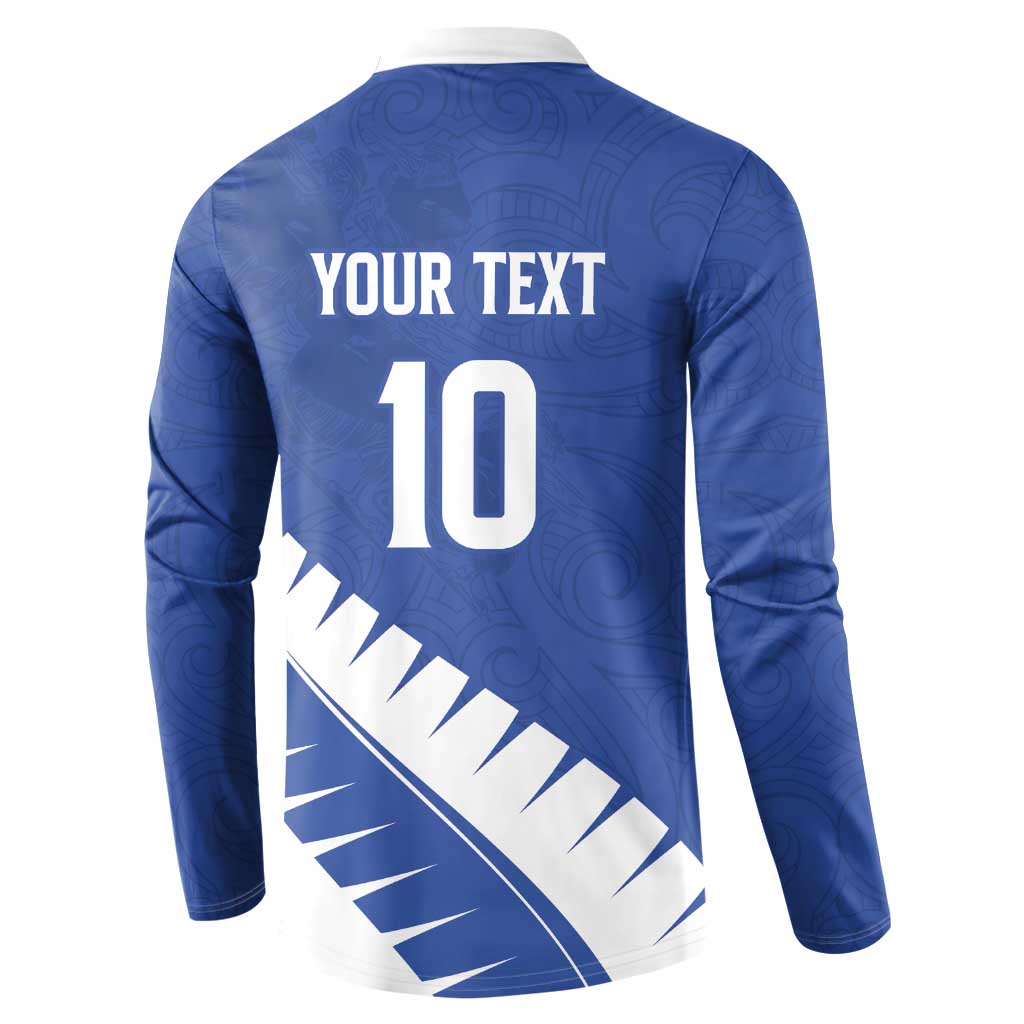 Custom New Zealand Cricket Button Sweatshirt Kiwi Birds Haka Dance Blue Fern Sporty Style