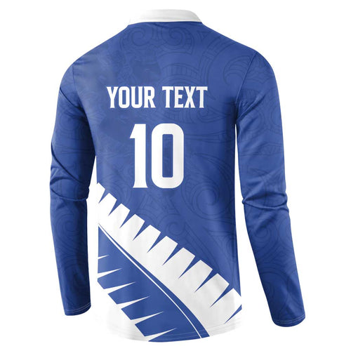 Custom New Zealand Cricket Button Sweatshirt Kiwi Birds Haka Dance Blue Fern Sporty Style