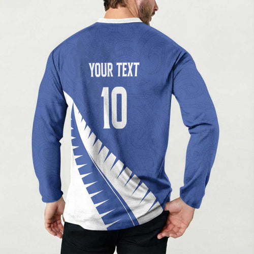 Custom New Zealand Cricket Button Sweatshirt Kiwi Birds Haka Dance Blue Fern Sporty Style