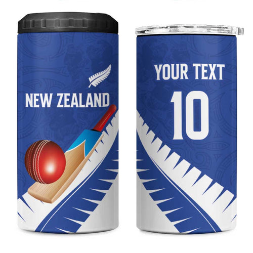 Custom New Zealand Cricket 4 in 1 Can Cooler Tumbler Kiwi Birds Haka Dance Blue Fern Sporty Style
