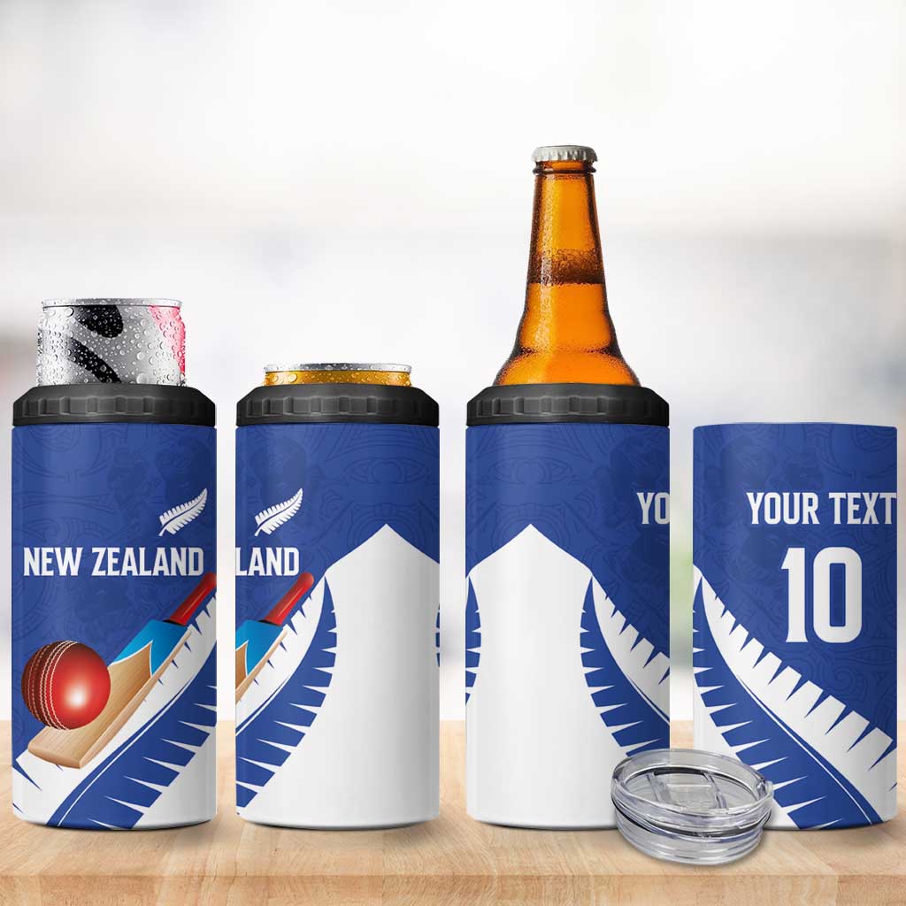 Custom New Zealand Cricket 4 in 1 Can Cooler Tumbler Kiwi Birds Haka Dance Blue Fern Sporty Style