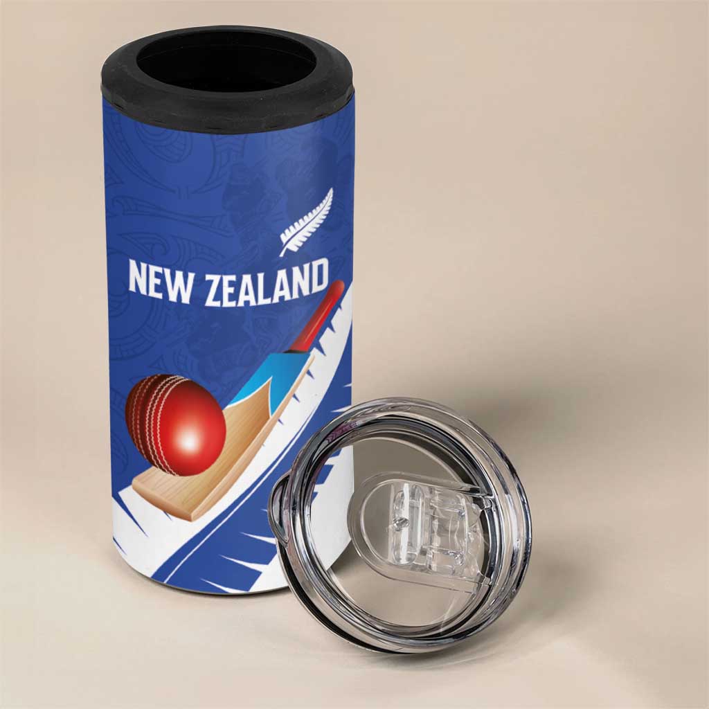Custom New Zealand Cricket 4 in 1 Can Cooler Tumbler Kiwi Birds Haka Dance Blue Fern Sporty Style