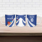 Custom New Zealand Cricket Ceramic Mug Kiwi Birds Haka Dance Blue Fern Sporty Style