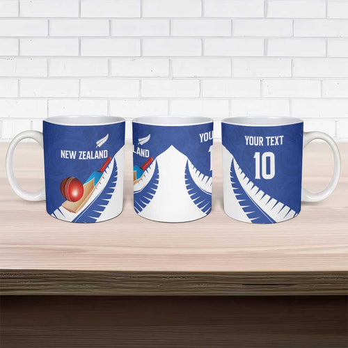 Custom New Zealand Cricket Ceramic Mug Kiwi Birds Haka Dance Blue Fern Sporty Style
