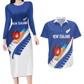Custom New Zealand Cricket Couples Matching Long Sleeve Bodycon Dress and Hawaiian Shirt Kiwi Birds Haka Dance Blue Fern Sporty Style