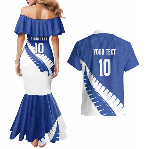 Custom New Zealand Cricket Couples Matching Mermaid Dress and Hawaiian Shirt Kiwi Birds Haka Dance Blue Fern Sporty Style