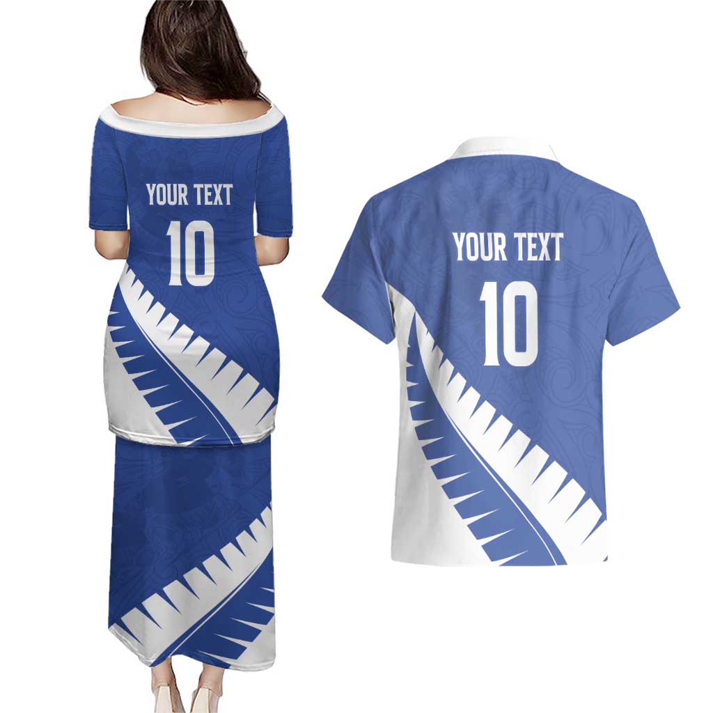 Custom New Zealand Cricket Couples Matching Puletasi and Hawaiian Shirt Kiwi Birds Haka Dance Blue Fern Sporty Style