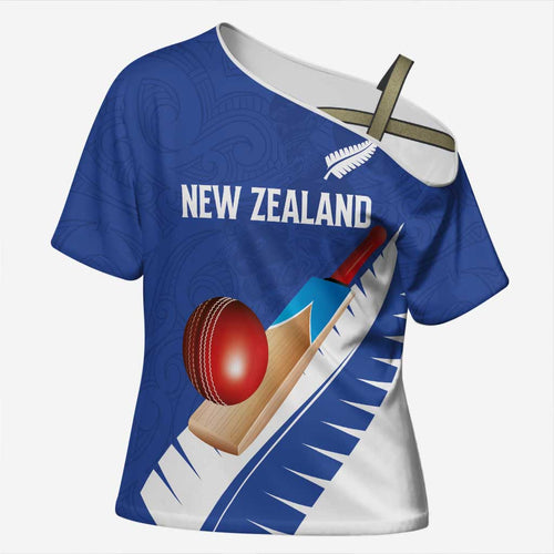 Custom New Zealand Cricket Cross Shoulder Shirt Kiwi Birds Haka Dance Blue Fern Sporty Style