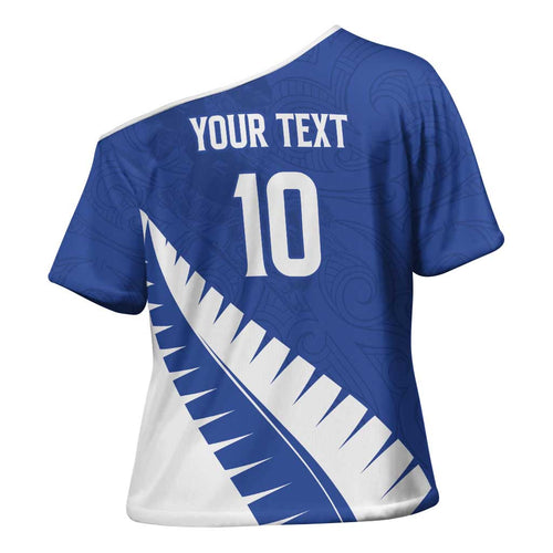 Custom New Zealand Cricket Cross Shoulder Shirt Kiwi Birds Haka Dance Blue Fern Sporty Style