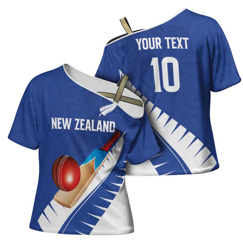 Custom New Zealand Cricket Cross Shoulder Shirt Kiwi Birds Haka Dance Blue Fern Sporty Style
