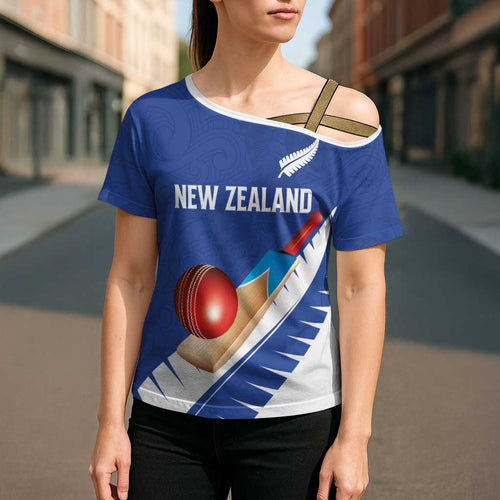 Custom New Zealand Cricket Cross Shoulder Shirt Kiwi Birds Haka Dance Blue Fern Sporty Style