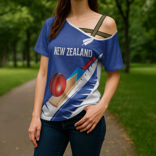 Custom New Zealand Cricket Cross Shoulder Shirt Kiwi Birds Haka Dance Blue Fern Sporty Style