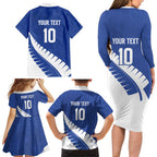 Custom New Zealand Cricket Family Matching Long Sleeve Bodycon Dress and Hawaiian Shirt Kiwi Birds Haka Dance Blue Fern Sporty Style