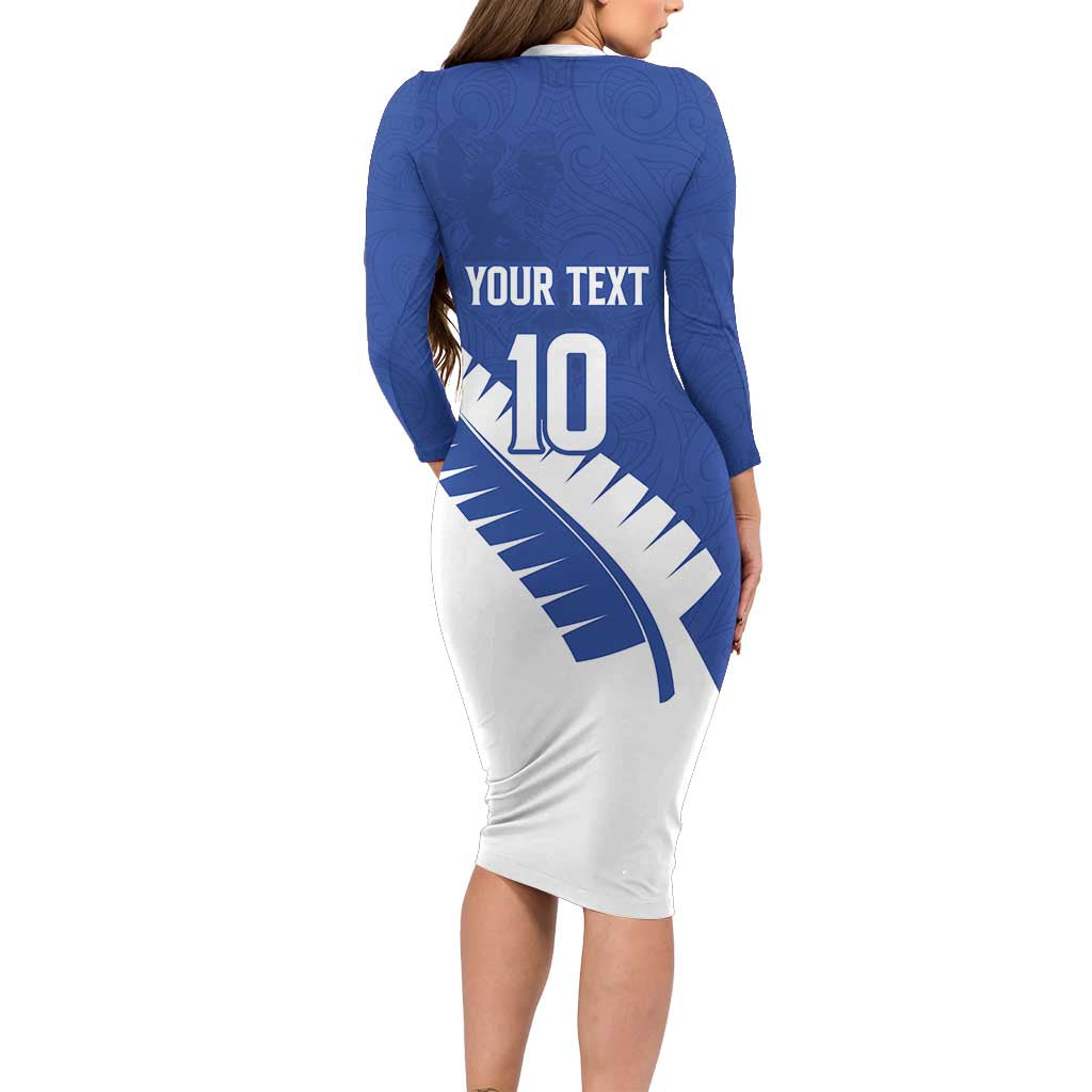 Custom New Zealand Cricket Family Matching Long Sleeve Bodycon Dress and Hawaiian Shirt Kiwi Birds Haka Dance Blue Fern Sporty Style