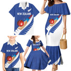 Custom New Zealand Cricket Family Matching Mermaid Dress and Hawaiian Shirt Kiwi Birds Haka Dance Blue Fern Sporty Style