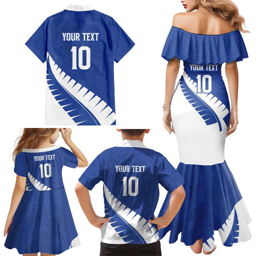 Custom New Zealand Cricket Family Matching Mermaid Dress and Hawaiian Shirt Kiwi Birds Haka Dance Blue Fern Sporty Style