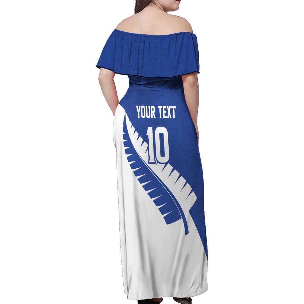 Custom New Zealand Cricket Family Matching Off Shoulder Maxi Dress and Hawaiian Shirt Kiwi Birds Haka Dance Blue Fern Sporty Style