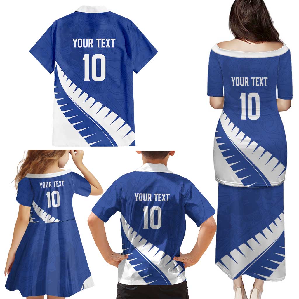 Custom New Zealand Cricket Family Matching Puletasi and Hawaiian Shirt Kiwi Birds Haka Dance Blue Fern Sporty Style