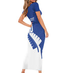 Custom New Zealand Cricket Family Matching Short Sleeve Bodycon Dress and Hawaiian Shirt Kiwi Birds Haka Dance Blue Fern Sporty Style
