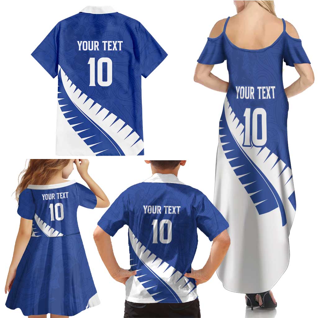 Custom New Zealand Cricket Family Matching Summer Maxi Dress and Hawaiian Shirt Kiwi Birds Haka Dance Blue Fern Sporty Style