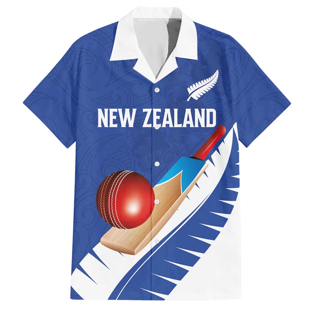 Custom New Zealand Cricket Hawaiian Shirt Kiwi Birds Haka Dance Blue Fern Sporty Style