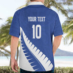 Custom New Zealand Cricket Hawaiian Shirt Kiwi Birds Haka Dance Blue Fern Sporty Style