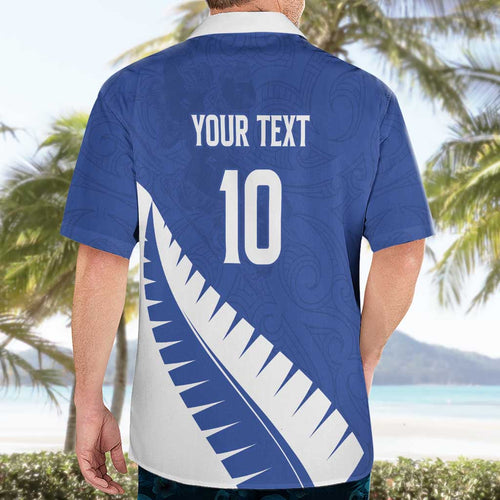 Custom New Zealand Cricket Hawaiian Shirt Kiwi Birds Haka Dance Blue Fern Sporty Style