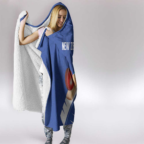New Zealand Cricket Hooded Blanket Kiwi Birds Haka Dance Blue Fern Sporty Style