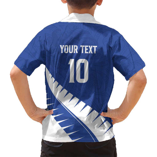 Custom New Zealand Cricket Kid Hawaiian Shirt Kiwi Birds Haka Dance Blue Fern Sporty Style