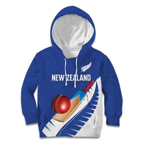 Custom New Zealand Cricket Kid Hoodie Kiwi Birds Haka Dance Blue Fern Sporty Style