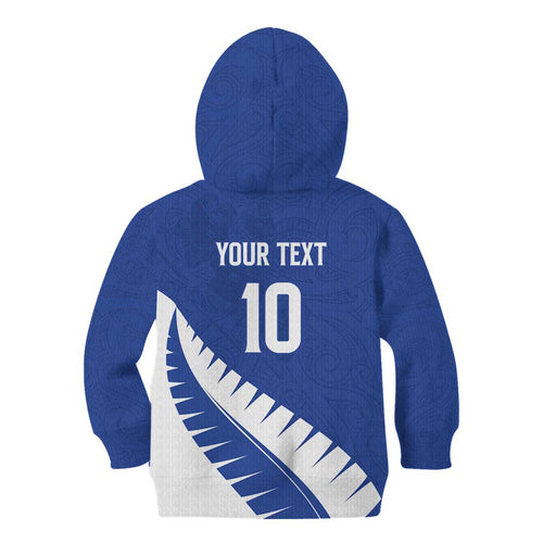 Custom New Zealand Cricket Kid Hoodie Kiwi Birds Haka Dance Blue Fern Sporty Style