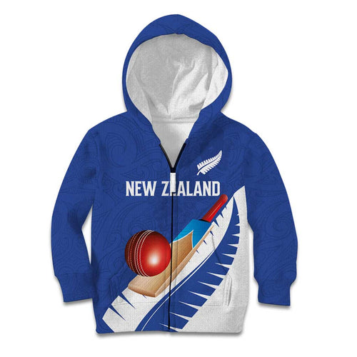 Custom New Zealand Cricket Kid Hoodie Kiwi Birds Haka Dance Blue Fern Sporty Style