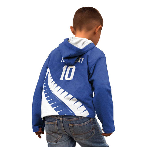 Custom New Zealand Cricket Kid Hoodie Kiwi Birds Haka Dance Blue Fern Sporty Style