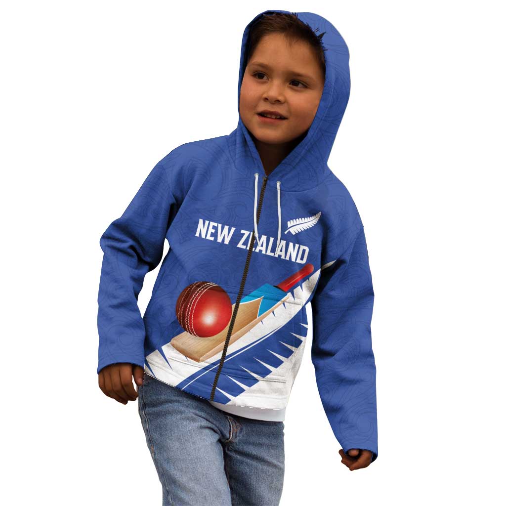 Custom New Zealand Cricket Kid Hoodie Kiwi Birds Haka Dance Blue Fern Sporty Style