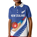 Custom New Zealand Cricket Kid Polo Shirt Kiwi Birds Haka Dance Blue Fern Sporty Style