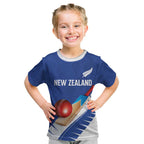 Custom New Zealand Cricket Kid T Shirt Kiwi Birds Haka Dance Blue Fern Sporty Style