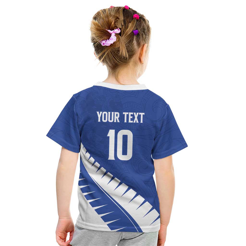 Custom New Zealand Cricket Kid T Shirt Kiwi Birds Haka Dance Blue Fern Sporty Style