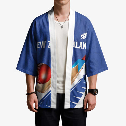 Custom New Zealand Cricket Kimono Kiwi Birds Haka Dance Blue Fern Sporty Style
