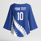 Custom New Zealand Cricket Kimono Sleeve Blouse Kiwi Birds Haka Dance Blue Fern Sporty Style