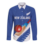 Custom New Zealand Cricket Long Sleeve Button Shirt Kiwi Birds Haka Dance Blue Fern Sporty Style
