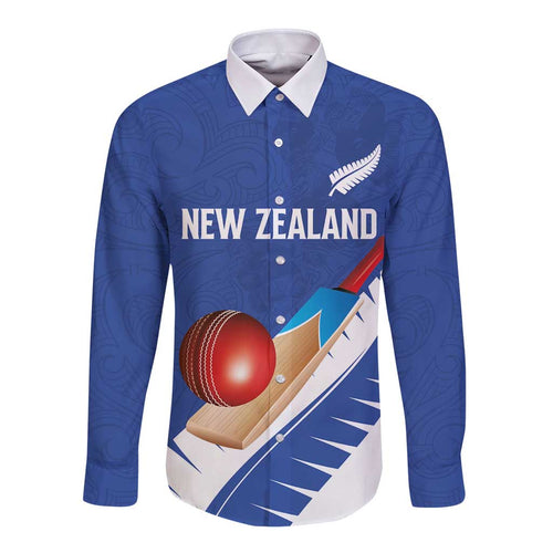 Custom New Zealand Cricket Long Sleeve Button Shirt Kiwi Birds Haka Dance Blue Fern Sporty Style