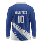 Custom New Zealand Cricket Long Sleeve Polo Shirt Kiwi Birds Haka Dance Blue Fern Sporty Style