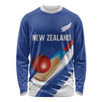 Custom New Zealand Cricket Long Sleeve Shirt Kiwi Birds Haka Dance Blue Fern Sporty Style