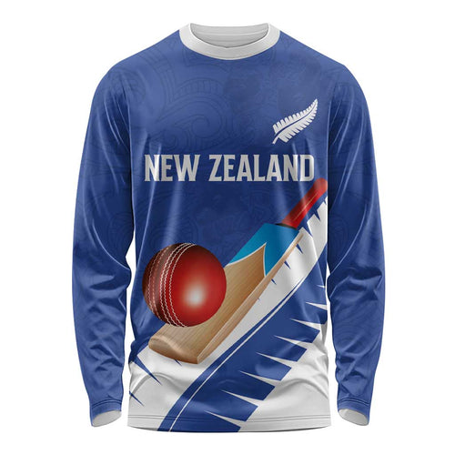 Custom New Zealand Cricket Long Sleeve Shirt Kiwi Birds Haka Dance Blue Fern Sporty Style
