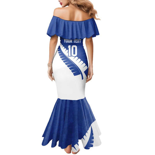 Custom New Zealand Cricket Mermaid Dress Kiwi Birds Haka Dance Blue Fern Sporty Style