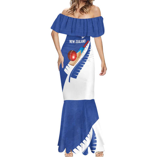 Custom New Zealand Cricket Mermaid Dress Kiwi Birds Haka Dance Blue Fern Sporty Style