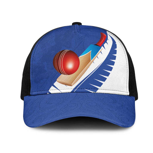 New Zealand Cricket Mesh Trucker Cap Kiwi Birds Haka Dance Blue Fern Sporty Style