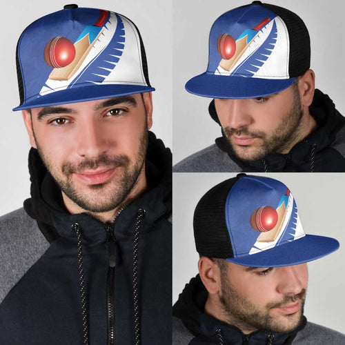 New Zealand Cricket Mesh Trucker Cap Kiwi Birds Haka Dance Blue Fern Sporty Style